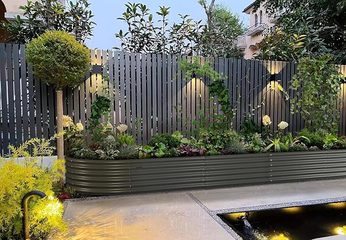 A ANLEOLIFE 3 Pcs 12X3X1.5 ft Oval Extra Large Galvanized Raised Garden Beds Outdoor for Planting Vegetables Flowers Herb Quartz Grey
