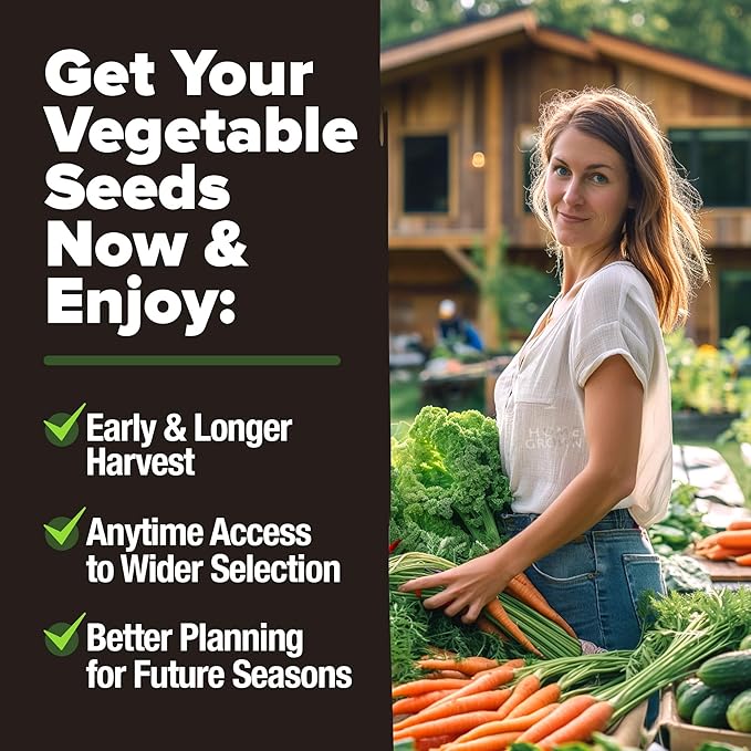 HOME GROWN 25 Heirloom Vegetable Seeds Kit - 12000+ Non-GMO Seeds for Planting Vegetables Survival Garden Seed Vault Tomatoes Carrots Beans Kale Peppers Indoor Outdoor Garden