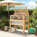 Elevated Raised Garden Bed with Flip-Up Mini Greenhouse Top – Wood Planter Box for Flowers Vegetables &amp Herbs – Weather-Resistant Outdoor Galvanized Metal Frame (Natural Wood)