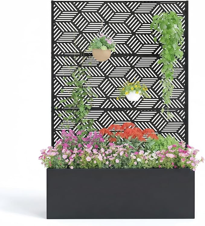 GarveeLife Metal Planter Box with Trellis 71x47x16 Raised Garden Bed for Climbing Plants Vegetables Vines Privacy Planters for Patio with Drainage Holes 15.7 Deep Planting Bed