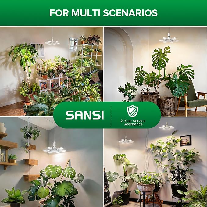 SANSI Hanging Grow Lights for Indoor Plants 60W High PPFD Full Spectrum with Timer 180° Adjustable Wings LED Pendant Plant Lights for Indoor Growing 16.4FT Power Cord for Tall Large Plants