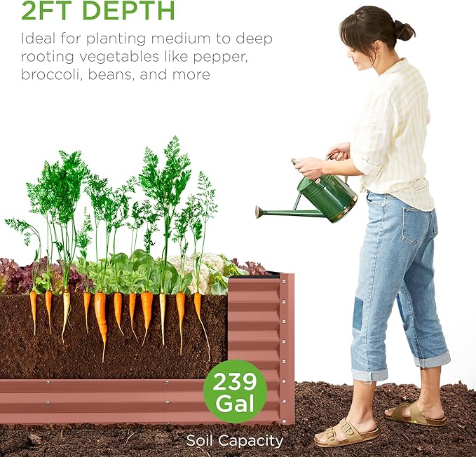 Best Choice Products 8x2x2ft Outdoor Metal Raised Garden Bed Rectangular Deep Root Planter Box for Vegetables Flowers Herbs and Succulents w/ 239 Gallon Capacity - Terracotta