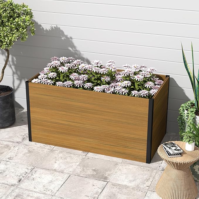 Composite Garden Planter Box with Open Base - Outdoor Modular Raised Bed for Vegetables Flowers and Herbs Durable Eco Friendly Easy to Assemble Low Maintenance
