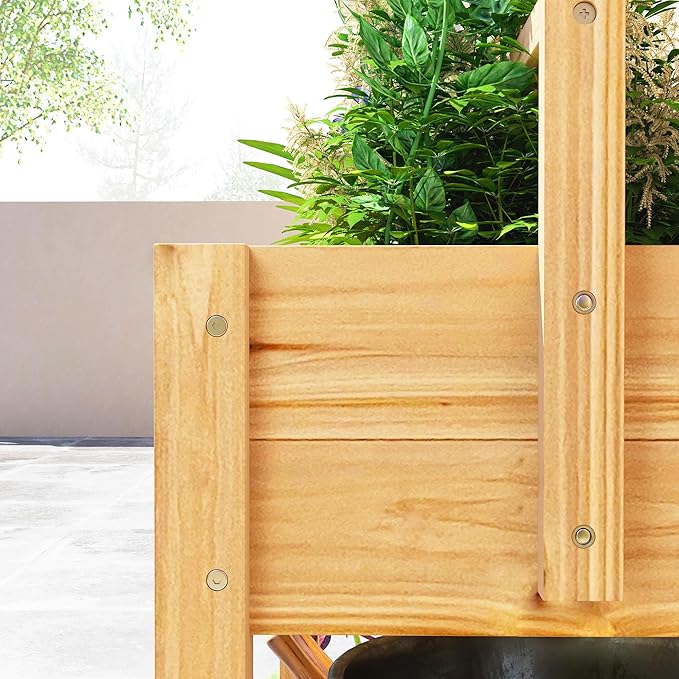 Outsunny Wooden Raised Garden Bed with Trellis Elevated Planter Box with Storage Shelf Outdoor Flower Box for Vegetables Flowers Herbs