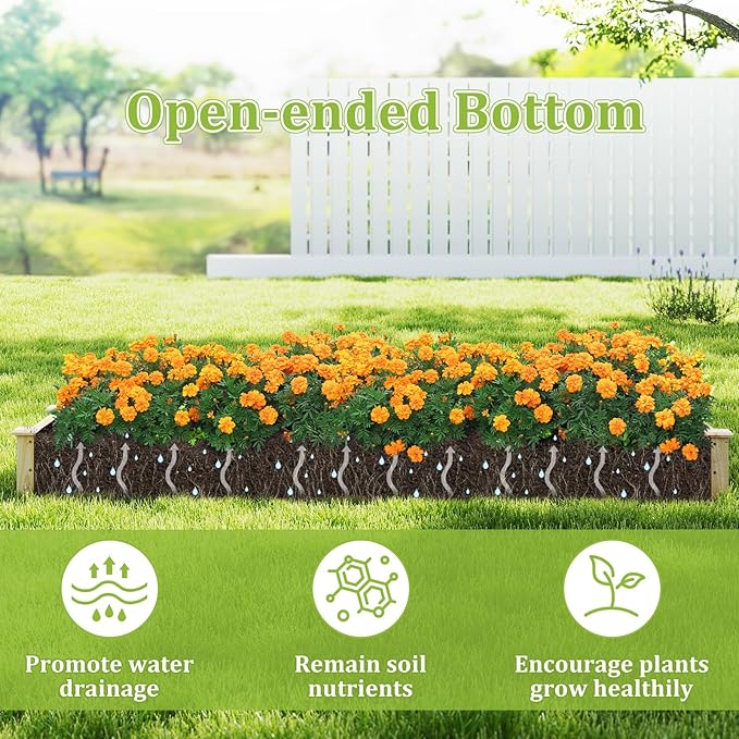 Wooden Raised Garden Bed 90 Elevated Flower Bed with 2 Planter Boxes &amp Dividers for Growing Vegetables Fruits Herbs Rectangular Garden Planter for Backyard &amp Lawn