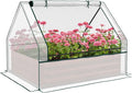 Outsunny 4 x 3 x 1ft Raised Garden Bed with Mini Greenhouse Galvanized Outdoor Planter Box with Cover for Herbs and Vegetables Use for Patio Garden Balcony White Cover and Brown Planter