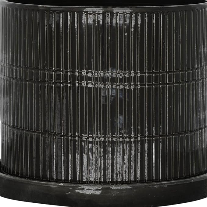 S2 1012 Textured Planter W Saucer Black