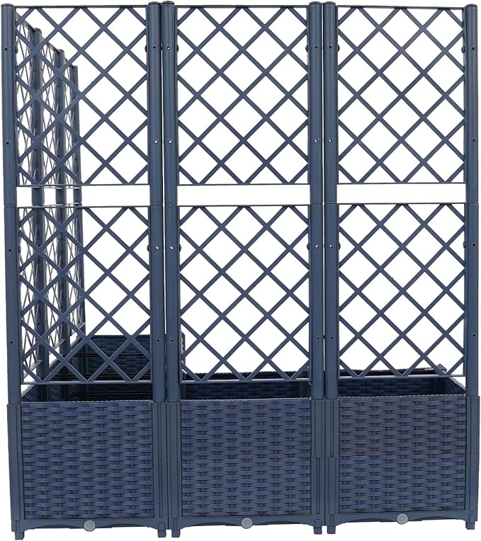 5 Pack Raised Garden Bed with Trellis for Outdoor 47.2 W X 55.9 H PP Planter Box with Trellis for Climbing Plants Vertical Garden Bed for Patio Balcony Vegetables Flowers Herb (Blue)