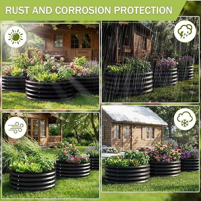 AHEONLAR 3 Pack 2x2x1 ft Round Galvanized Raised Garden Bed Kit Round Metal Flower Box Large Planter Raised Beds Outdoor Garden for PlantingFruitHerb Black