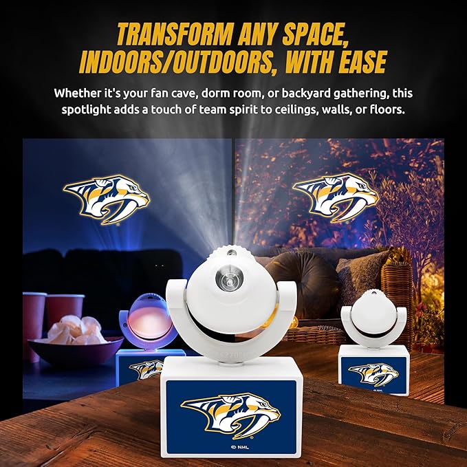Sporticulture NHL American Hockey Nashville Predators LED Mini Spotlight Projector – 6 Team Logos Portable &amp USB Rechargeable – for Game Day Parties Dorm Rooms &amp More (No Button Batteries Re