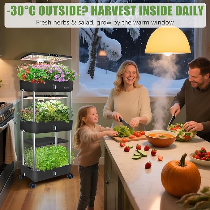 66-Pod Indoor Hydroponic Growing System + 3 Free Seeds Starter Kit (Lettuce Salad Mixed Basil Seeds) – Dual 53W Full-Spectrum LED 10-L Water Tank 3-Tier Grow Pods (66 Pods)