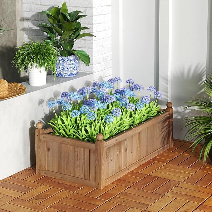 Giantex Wood Raised Garden Bed 46x24x16 Rectangular Planter Box w/Drainage Holes for Growing Vegetables Flowers Herbs Fruits Easy Assembly Outdoor Planting Bed for Backyard Garden Lawn