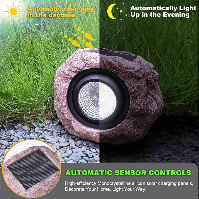 Solar Rock Lights - 6 Pack Waterproof LED Simulated Rock Statue Light for Paths Sidewalks Patio and Landscaping Outdoor Pond Decorative Lighting Garden Plant Spotlights
