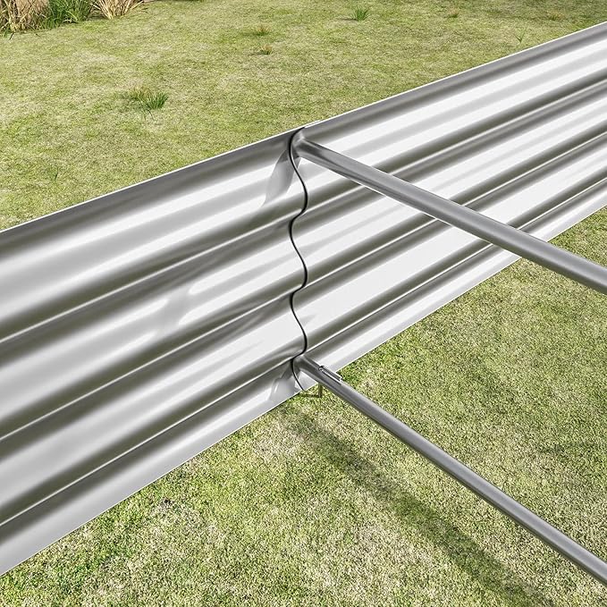Galvanized Raised Garden Bed 7.6 x 3.7 x 0.98FT Large Metal Planter Boxes Outdoor with 2 Supporting Bars &amp Open Bottom Raised Garden Beds Outdoor Planter Box for Vegetables Flowers Hurbs Silv