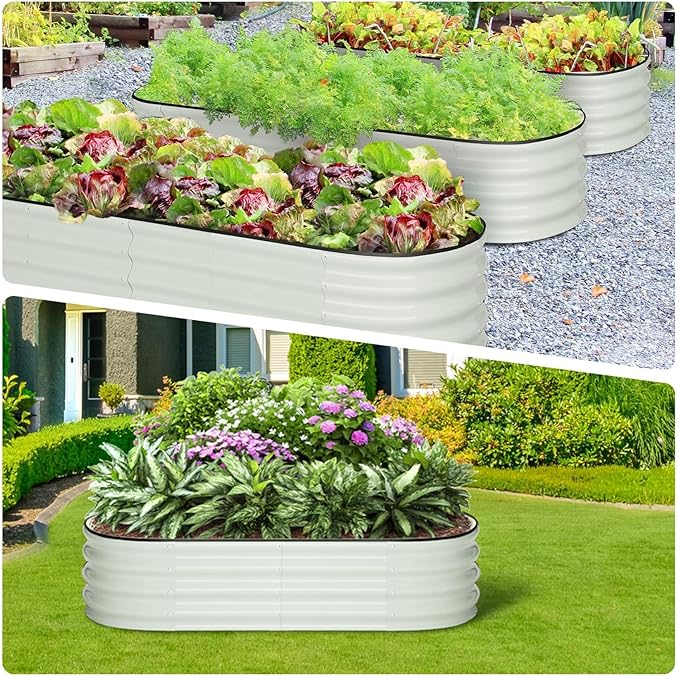 Premium 4.5x2x1ft Oval Galvanized Metal Raised Garden Bed - Rust-Resistant Open Bottom for Drainage Easy Tool-Free Assembly Ideal for Vegetables Flowers and Fruits in Patios &amp Gardens