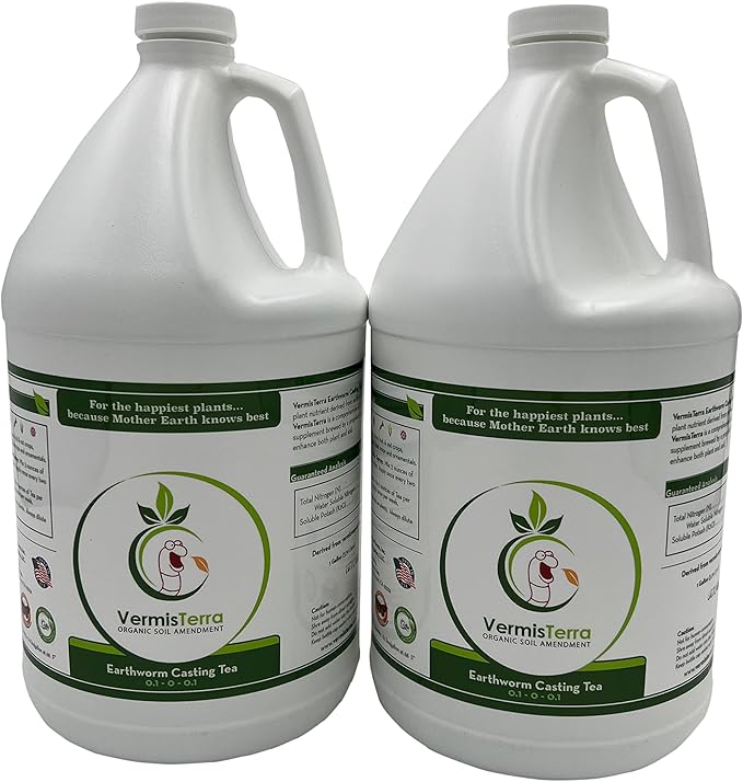 VermisTerra Earthworm Casting Tea - Organic Worm Tea - 2 Gallons - Soil Conditioner Concentrate - Living Microbes Boost Growth - Feeds All Crops: Vegetables Flowers Fruit and Trees