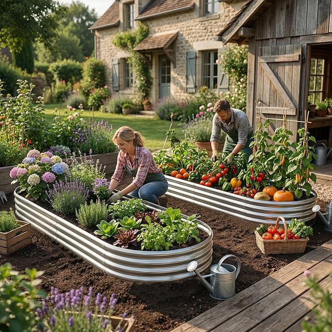AHEONLAR 2pack 8×4×1ft Raised Garden BedOutdoor Galvanized Planter Boxes Oval Large Metal Raised Garden Beds for Vegetables