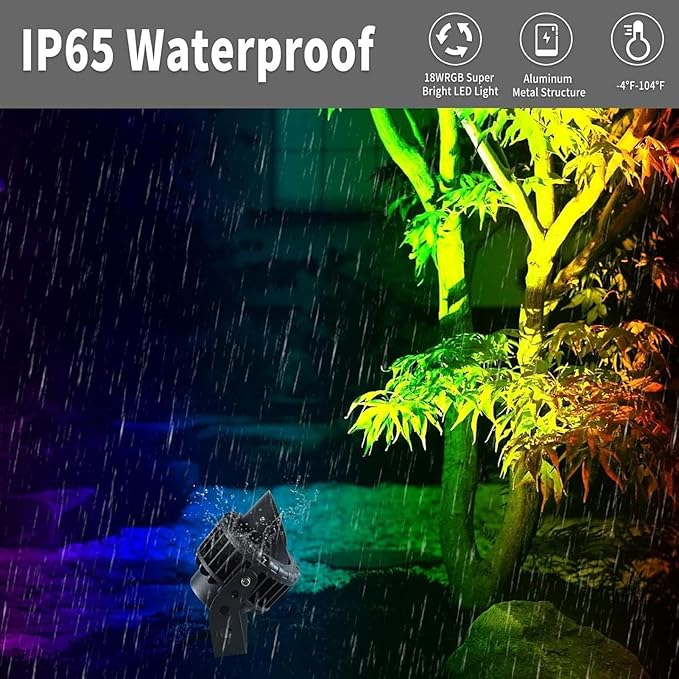 Outdoor COB Led Spotlight - 18W RGB Color Changing LED Landscape Lights IP65 Waterproof Garden Lamp with Remote Controller for Tree Flag Lawn