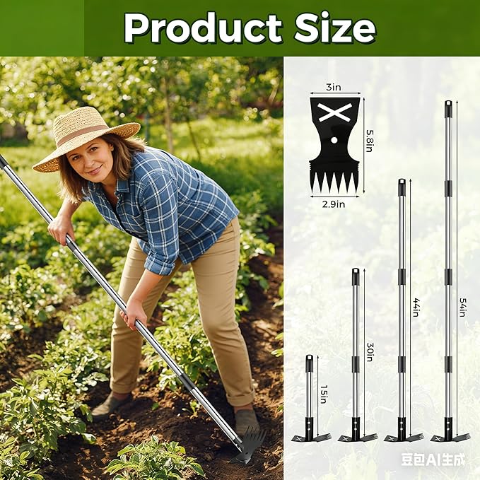 Weed Puller Tool with Extendable 54 Handle – Heavy Duty 2-in-1 Dual-Head Manual Weeder &amp Garden Hoe for Lawn Flower Beds Patio &amp Vegetable Gardens