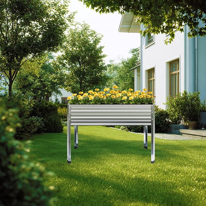 Galvanized Raised Garden Bed with Legs 2PCS 48x18x31.5 Inch Elevated Metal Planter Box 300lbs Capacity for Vegetables Flowers Herbs. Suitable for Garden Balcony Patio Backyard.