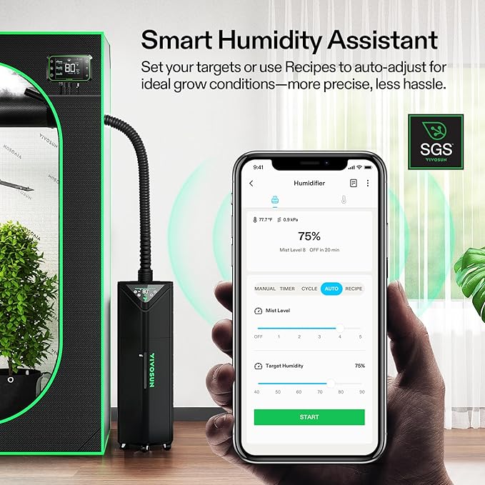 VIVOSUN AeroStream H19 Intelligent Environmental 19L Humidifier with Temp &amp Humidity Probe Top Control Panel Smart Remote Control Designed Specifically for Use with Grow Tents