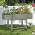 LUE BONA Raised Garden Bed with Wheels 48 * 16.7 * 28 in Poly Elevated Outdoor Planter Box with Tools Weather Resistant Standing Growing Bed Herb Planter for Vegetable Flowers Fruits