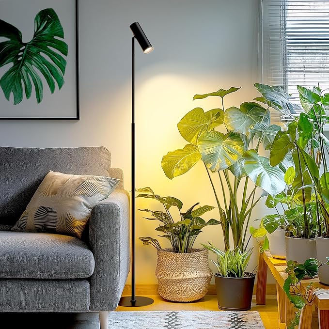 6FT Standing Grow Light for Indoor Plants25W 3000K Full Spectrum COB Plant Light Bulb 330° Rotating Head Metal Floor Grow Lamp with On/Off Switch for Large PlantSeedling