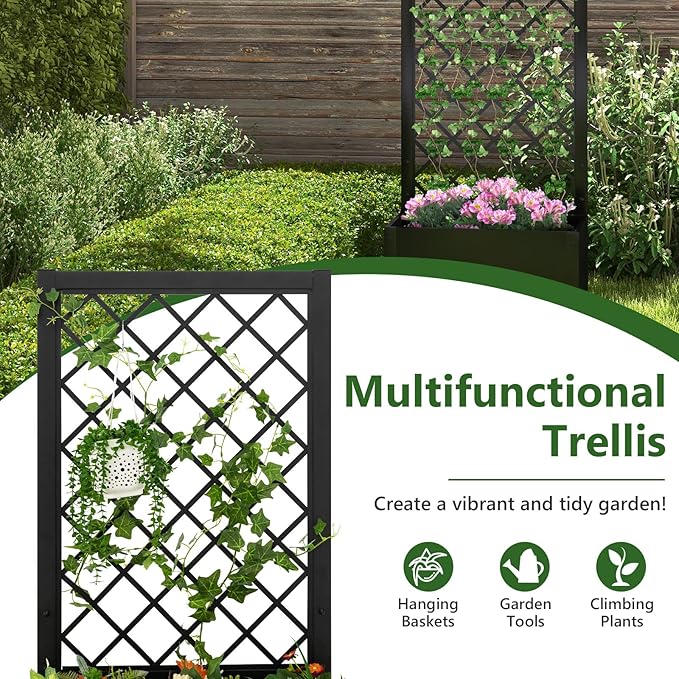 Giantex Set of 2 Raised Garden Bed with Trellis 44 Metal Vertical Planter with Garden Trellis Diamond Lattice for Vine Plant Flower Climbing Indoor &amp Outdoor Use for Yard Garden Balcony