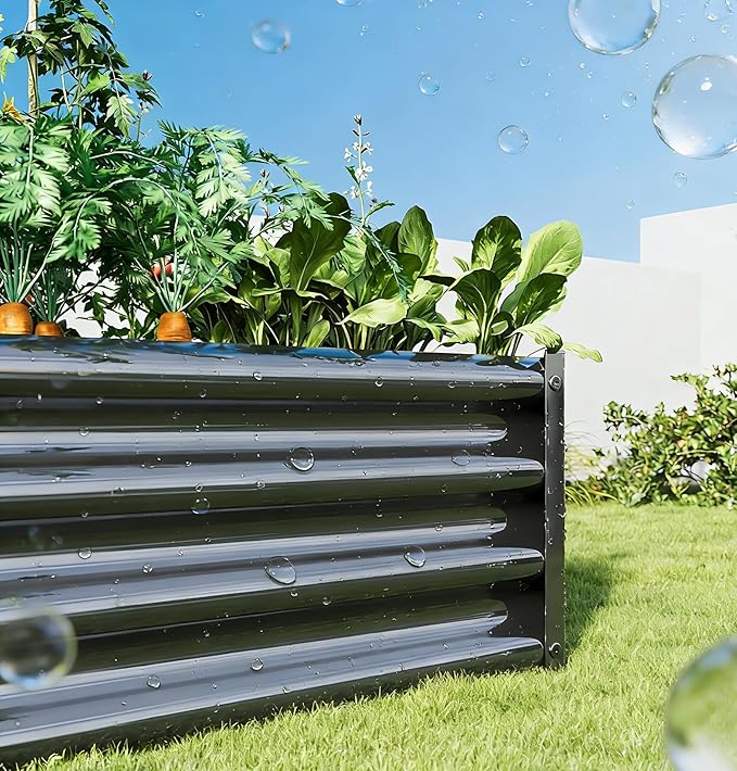 Metal Galvanized Raised Garden Bed Kit 4 x 2 x 1 ft Galvanized Steel Raised Garden Planter Box Outdoor with Open Base for Growing Vegetables/Flowers/Herbs/Fruits/Succulents Rectangle Black
