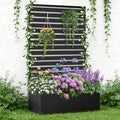 Metal Raised Garden Bed with Trellis 2 in 1 Trellis with Planter Box &amp Privacy Screen for Climbing Plants Vine Outdoor Standing Flower Beds with Drainage Holes 35 L x 16 W x 71 H Black