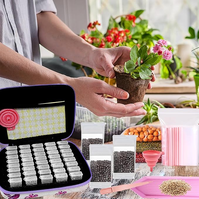 40 Slots Seed Storage Organizer Seed Organizer with 40 Label Stickers 20 Clear Storage Bags Seed Storage Container for Flower Vegetable Plants Garden Seeds Saving (40 Slots)