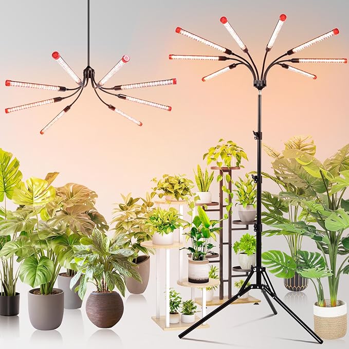 FECiDA Gamechanger! 72 Watt Power Draw NO Need Adapter 8Head Grow Light with Tripod Stand 2026 Big Coverage LED Grow Lights for Indoor Tall Plants Bonsai Tree 4/8/12/16/20H Timer