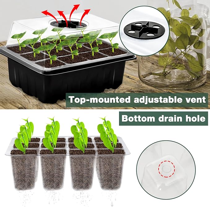 ZeeDix 10 Set Seed Starter Tray Kits 10 Pack Seed Trays with 120 Pack Coco Coir Pellets Adjustable Humidity Germination Tray with Dome Lids for Indoor Plants Mini Greenhouse for Vegetables Garden