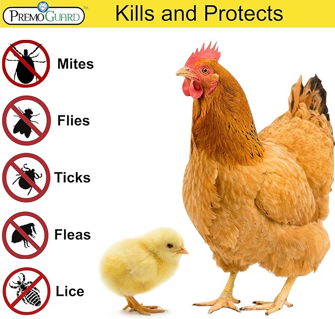 Premo Guard Poultry Spray - 32 oz - Kill Scaly Leg Mites Fleas Lice &amp Other Pest on Chickens and in Coops - Natural Plant Based Oils for Control &amp Prevention - Family Safe with No Egg Wit