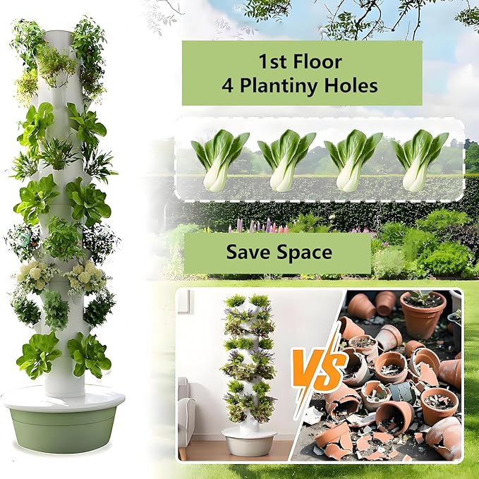 Hydroponic Tower Growing Sytem with Pump and Movable Water Tank Indoor Vertical Gardening Grow Kit Hydroponics Tower Garden for Indoor Herbs Fruits and Vegetables Green-5Layer