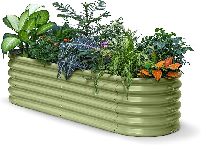 6x2x1.5 ft Galvanized Raised Garden Bed 18 Tall Metal Raised Planters for Outdoor Plants Vegetables Herbs Above Ground Raised Garden Bed Kit for Small Space Gardening - Moss Green