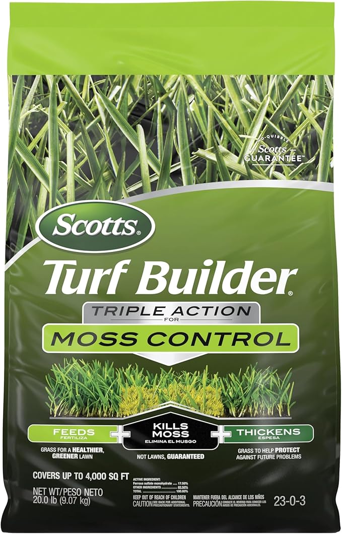 Scotts Turf Builder Triple Action for Moss Control - Moss Killer and Lawn Fertilizer Lawn Care Covers Up to 4000 sq. ft. 20 lb.