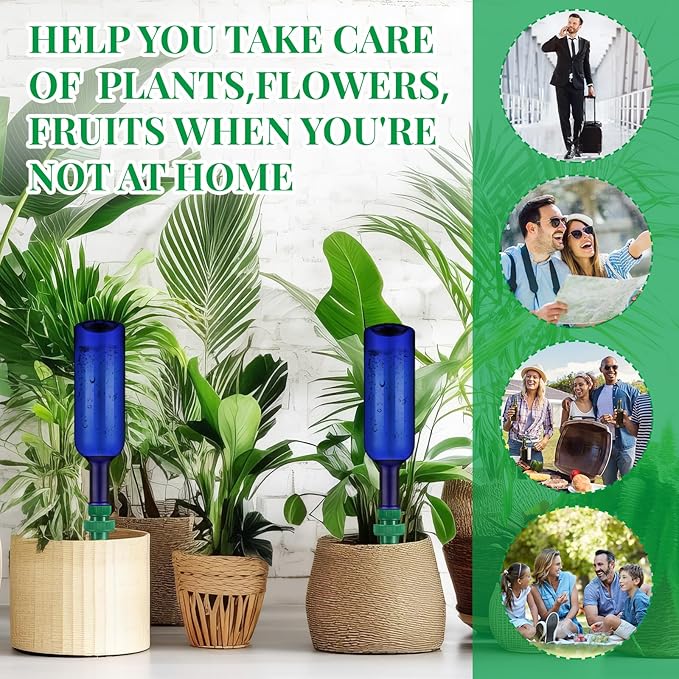 8 Set Plant Watering Devices Include Self Watering Spikes and 26 oz Plastic Bottles Plant Waterer Devices with Adjustable Control Valve Switch Indoor Outdoor (Blue)