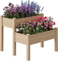 GarveeLife 34x34x29inches Two-Tier Wooden Raised Garden Bed with Legs Large Elevated Outdoor Planter Box with 8 Drainage Holes 352 Lbs Capacity for Vegetables Herbs Flowers Backyard Patio