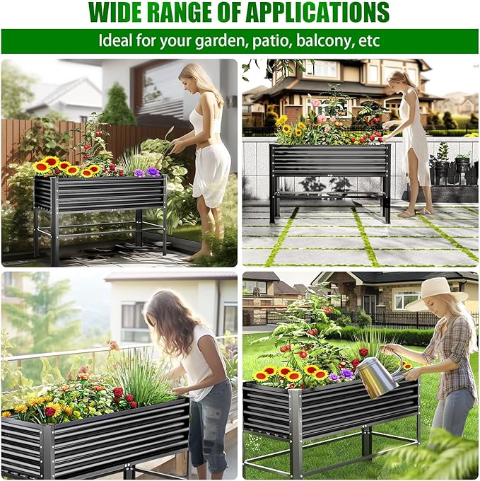 Galvanized Raised Garden Bed with Legs48×24×32in Large Metal Elevated Raised Planter Box Raised Garden Bed600lb Capacity with Drainage Holes for Vegetables Lawn Green Flowers Fruits Terrace