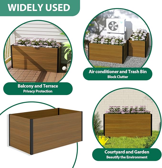 Composite Garden Planter Box with Open Base - Outdoor Modular Raised Bed for Vegetables Flowers and Herbs Durable Eco Friendly Easy to Assemble Low Maintenance