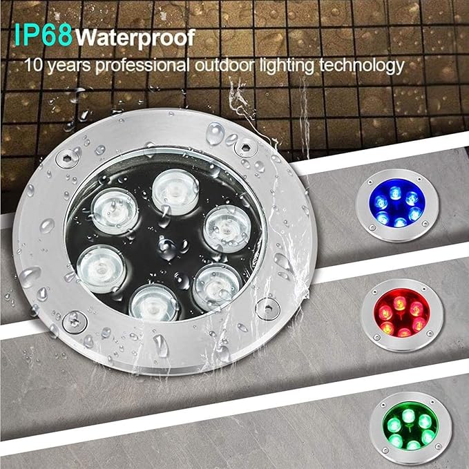 Underwater Pond Spotlight - with Remote Control Spotlights IP68 Waterproof Spotlight RGB Outdoor Underwater Lights Landscape Lights Underground Light LED for Garden Pond Swimming Pool (24W(12