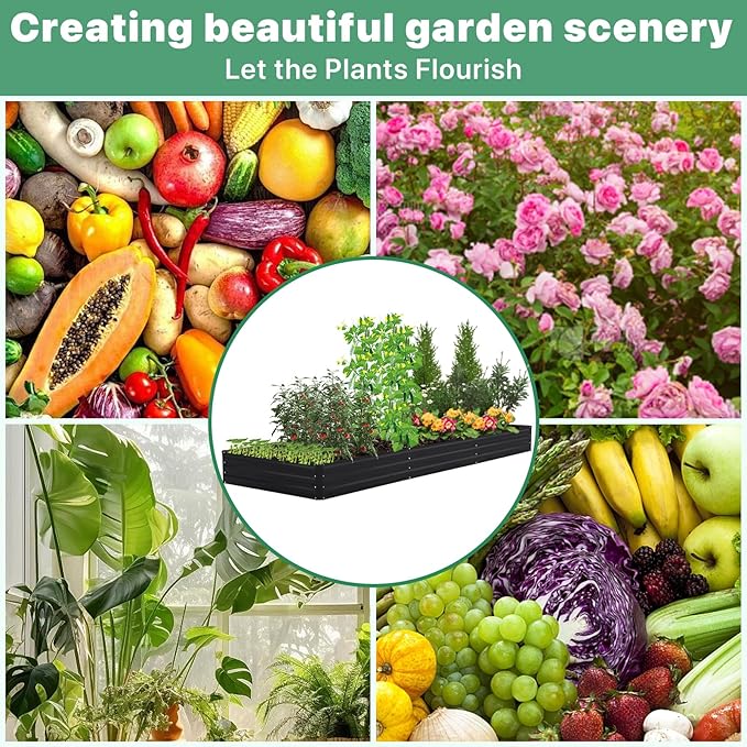 12×4×1ft Galvanized Metal Raised Garden Bed Metal Planter Kit Box Outdoor for Deep-Rooted Vegetables Flowers Green and Herbs