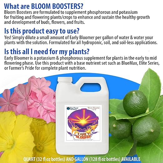 Early Bloomer Bloom Booster (128 oz/Gallon) Blue Planet Nutrients | Phosphorous &amp Potassium Supplement | for All Fruiting &amp Flowering Plants