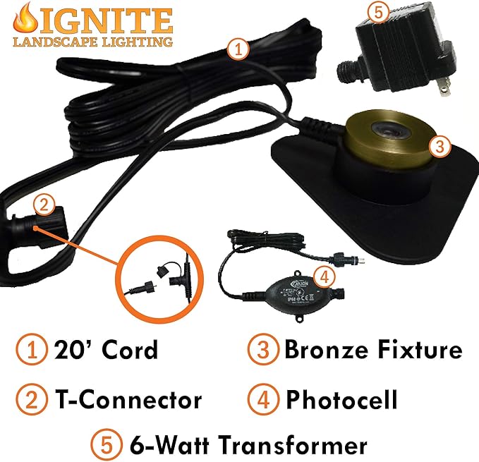 Ignite Landscape Lighting 1-Watt Brass Puck Light Kit with 6-Watt Transformer for Landscape Lighting Ponds and Water Features - PKKIT1W