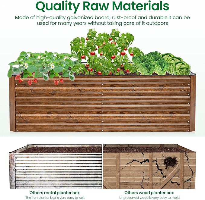 Homdox Galvanized Raised Garden Bed 6x3x2ft Galvanized Planter Garden Boxes Outdoor Thickened Large Metal Planter Box for Gardening and Planting Vegetables and Fruits (Wood Grain)