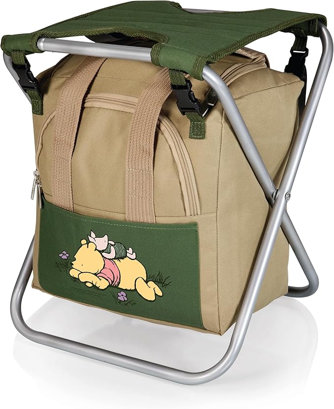 PICNIC TIME Disney Winnie The Pooh Gardener Folding Seat with Tools Folding Garden Stool with Detachable Tote and Hand Tool Set Organizer Portable Gardening Chair (Olive Green with Beige Accents)