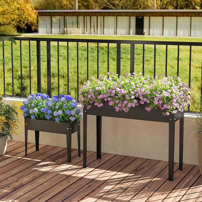 HAPPYGRILL Raised Garden Bed Metal Elevated Planter Box w/Legs Drainage Holes for Growing Vegetables Fruits Flowers Indoor Outdoor Standing Plant Container for Backyard Patio (Black 40”x16”x32”)