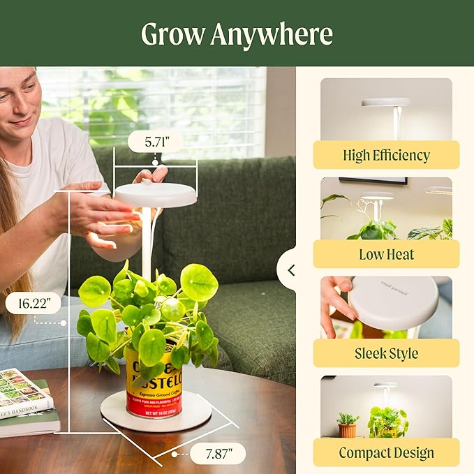 Vego garden Mini Grow Lights Stand for Indoor Plants Full-Spectrum White Light LED Grow Light with Customized Adjustable Height for Microgreens