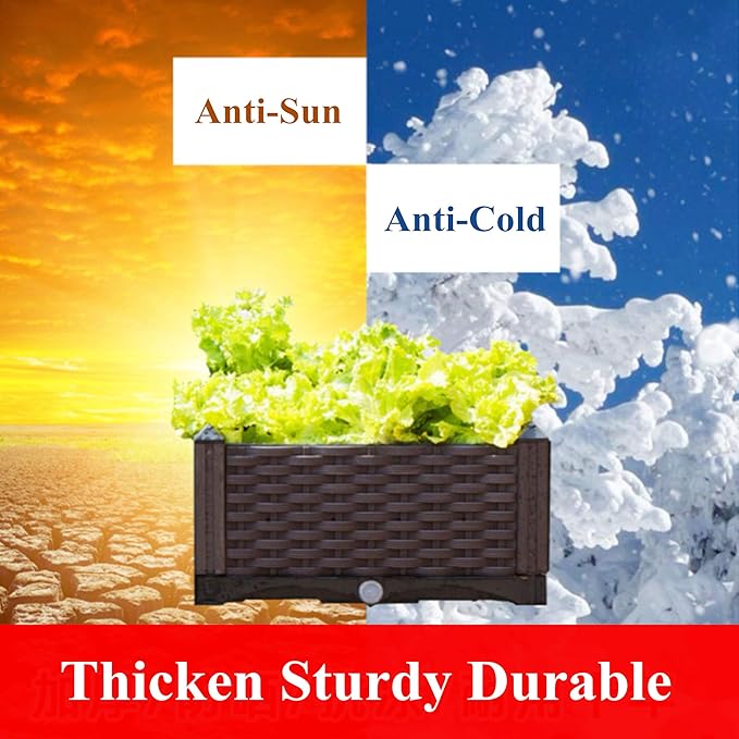 Elevated Planting Box Indoor Outdoor Planter Boxes Modern Rattan-Style Plastic Plant Stand Garden Raised Bed for Vegetables Herbs Flowers16x16x9/40x40x23cm
